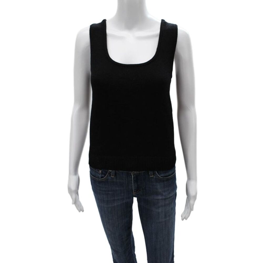 St. John Basics Womens Tank Black Square Neck Wool Rayon Size S